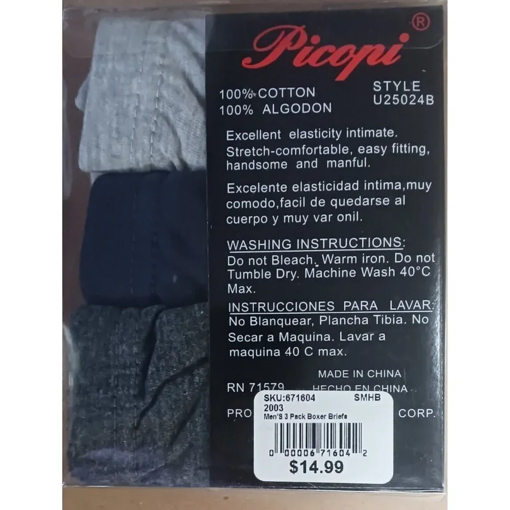 Picopi Men's Low Rise Briefs 3 Pack Multi Color 100% Cotton Small New